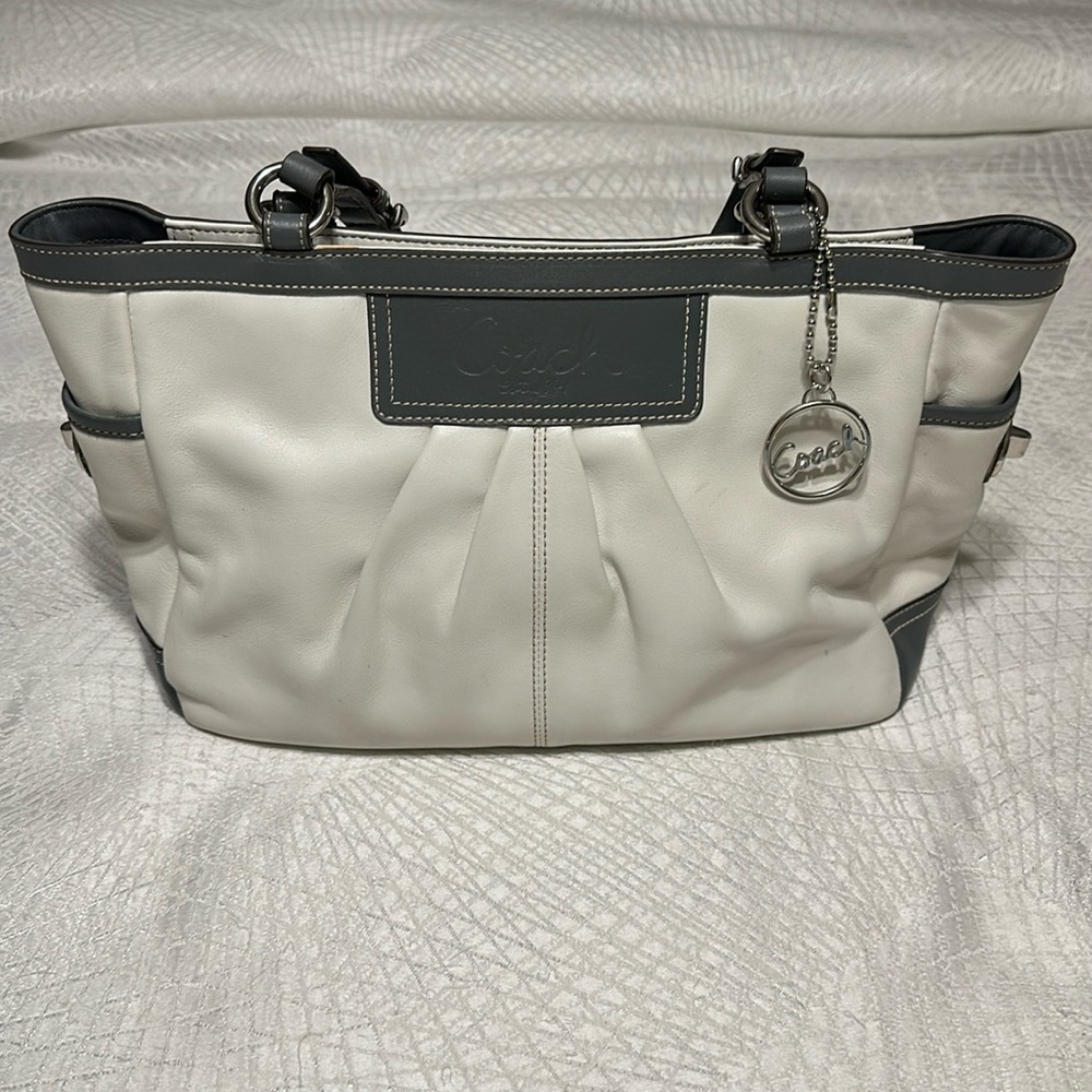 COACH White & Gray Leather East West Tote
